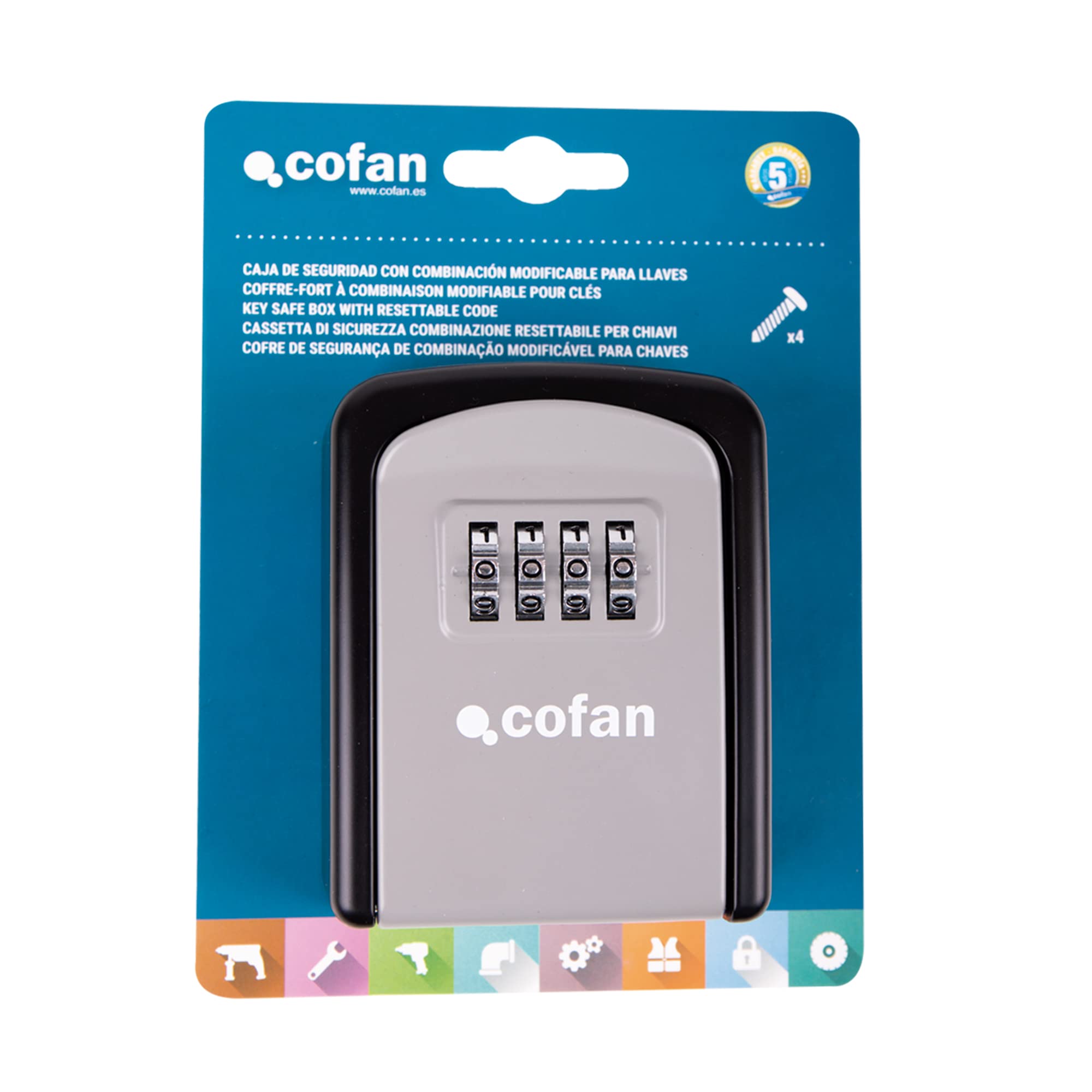 Cofan Key Safe Box | Combination of 4 Modifiable Ferrules | Wall Safe