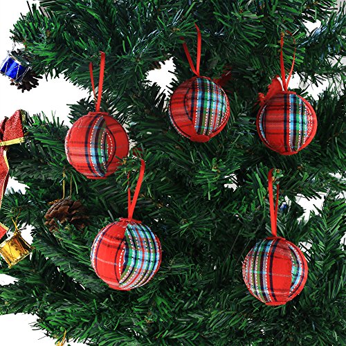 WEWILL 2.36" (60mm) Red Plaid Ball Christmas Ornament Party Decoration,Set of 10 (Style 2)