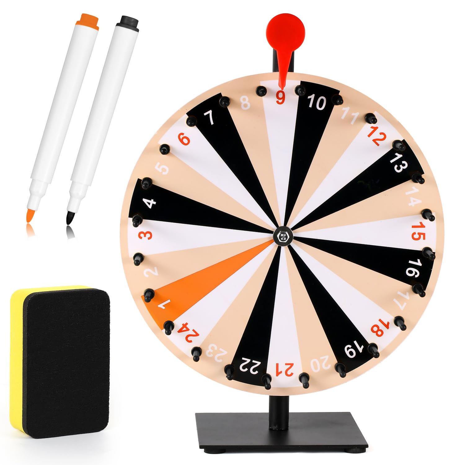 Photo 1 of 12 Inch Spinning Prize Wheel, 24 Slots Tabletop Prize Wheel Spinner with Stand Roulette Wheel with Dry Erase & Markers for Carnivals, Trade Shows, Holiday Activities, Spin Game