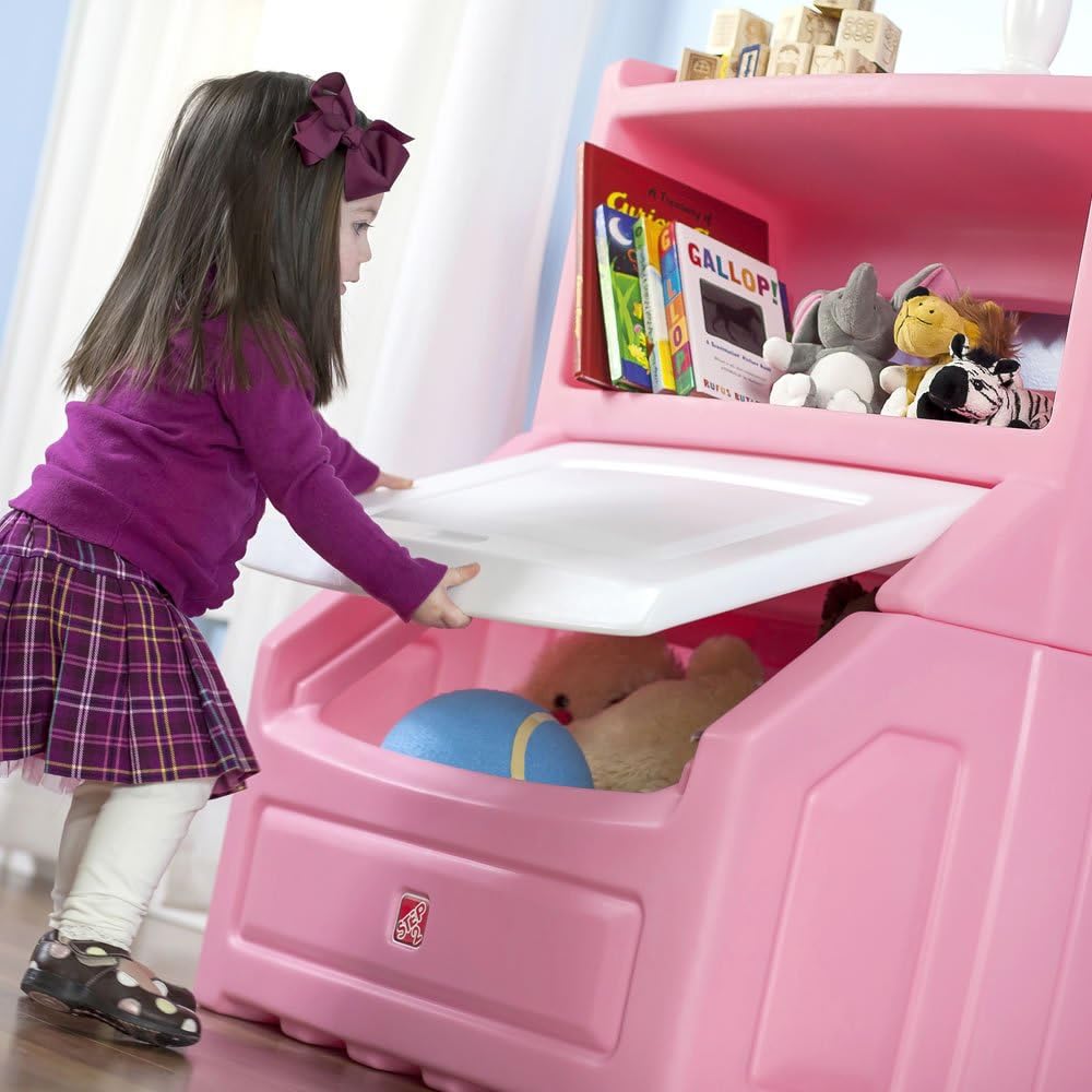 little tikes pink toy box with bookshelf