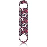 TASDANA Skull and Flowers Stainless Steel Bottle Opener Day of The Dead Skull Red Peony Rock Roll Fashion Style Flat Beer Bottle Opener Keychain for Home Kitchen Bar Restaurant Party Birthday Gift