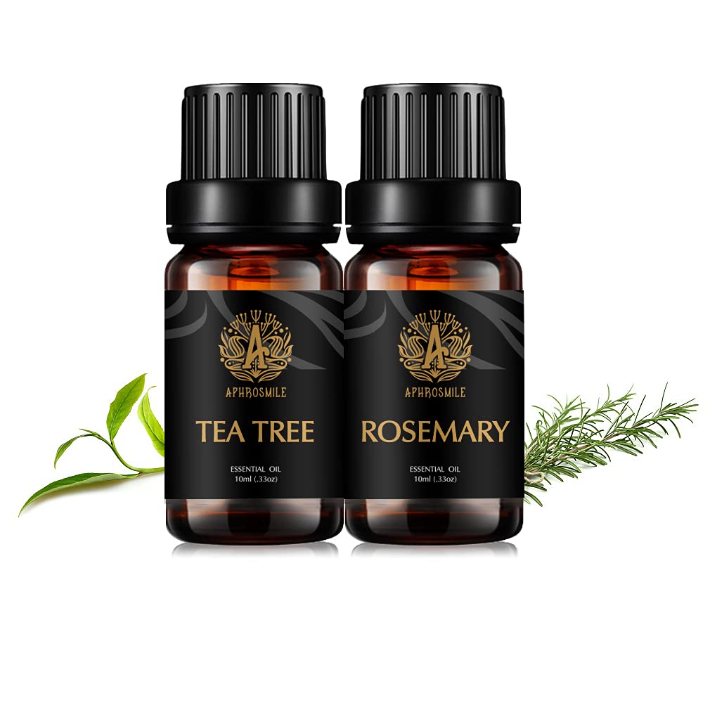 Aromatherapy Tea Tree/Rosemary Essential Oils Set, 100% Pure Tea Tree/Rosemary Scent Essential Oils Set, 2x10ml Therapeutic Grade Rosemary/Tea Tree Essential Oils Fragrance Kit for Diffuser, Home