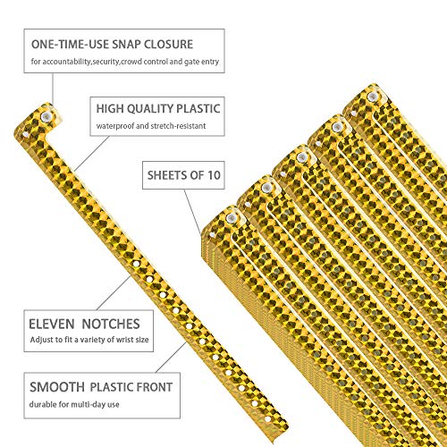 Ouchan Holographic Plastic Wristbands Gold - 100 Pack Wristbands for Events Parties