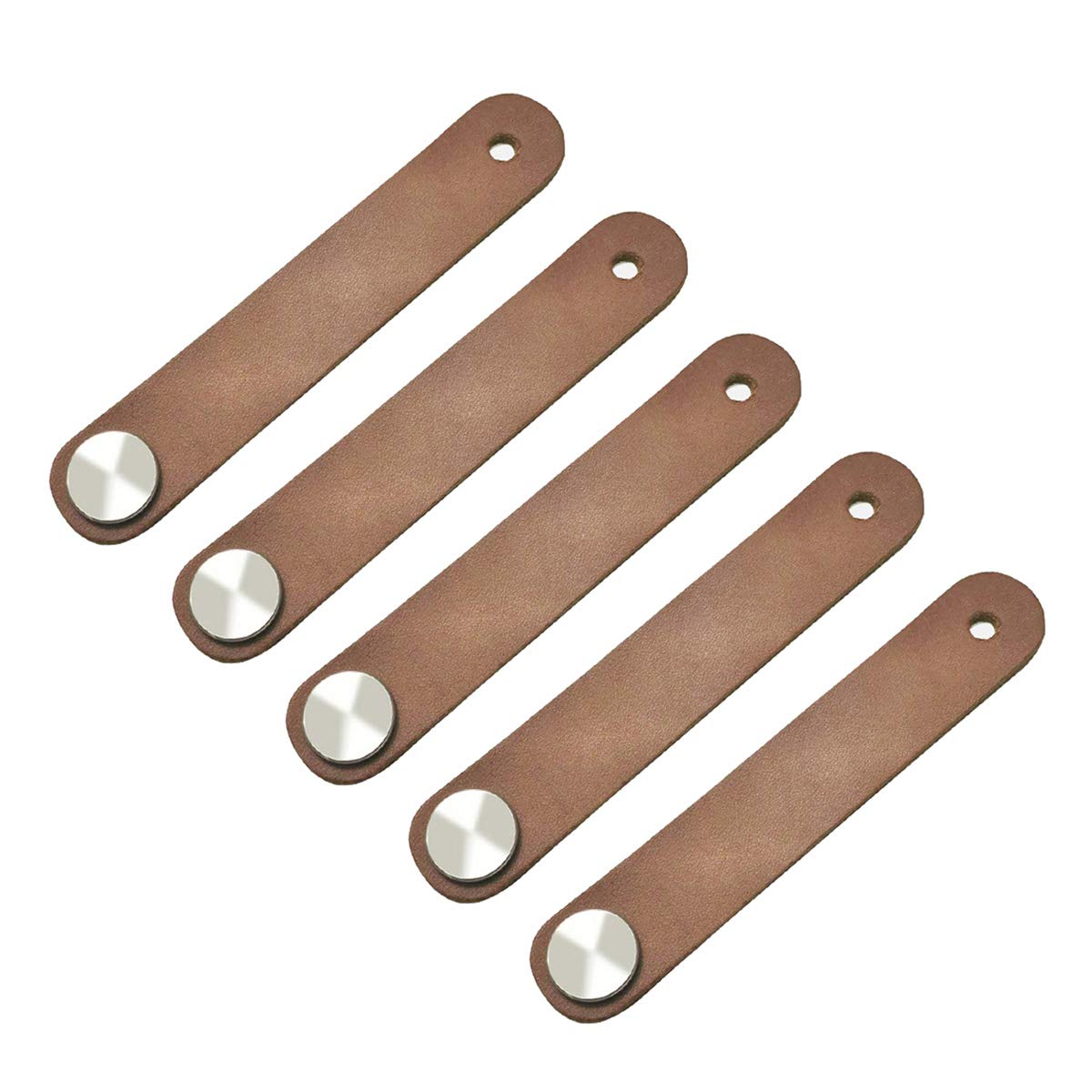 POFET 5pcs Nordic Wardrobe Cabinet Door Handle Soft PU Leather Door Handles for Cupboard Drawer Pull Knobs Furniture Hardware(26 x 140mm)- Brown
