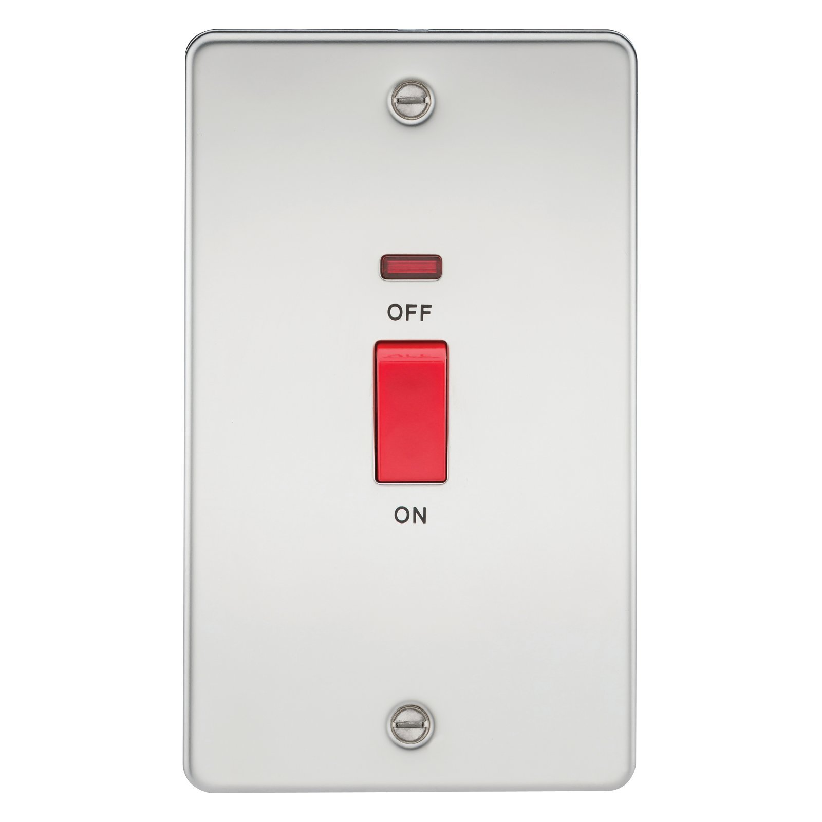 Knightsbridge FPAV8332NPC 45 A 2-Gang Flat Plate DP Switch with Neon Light - Polished Chrome