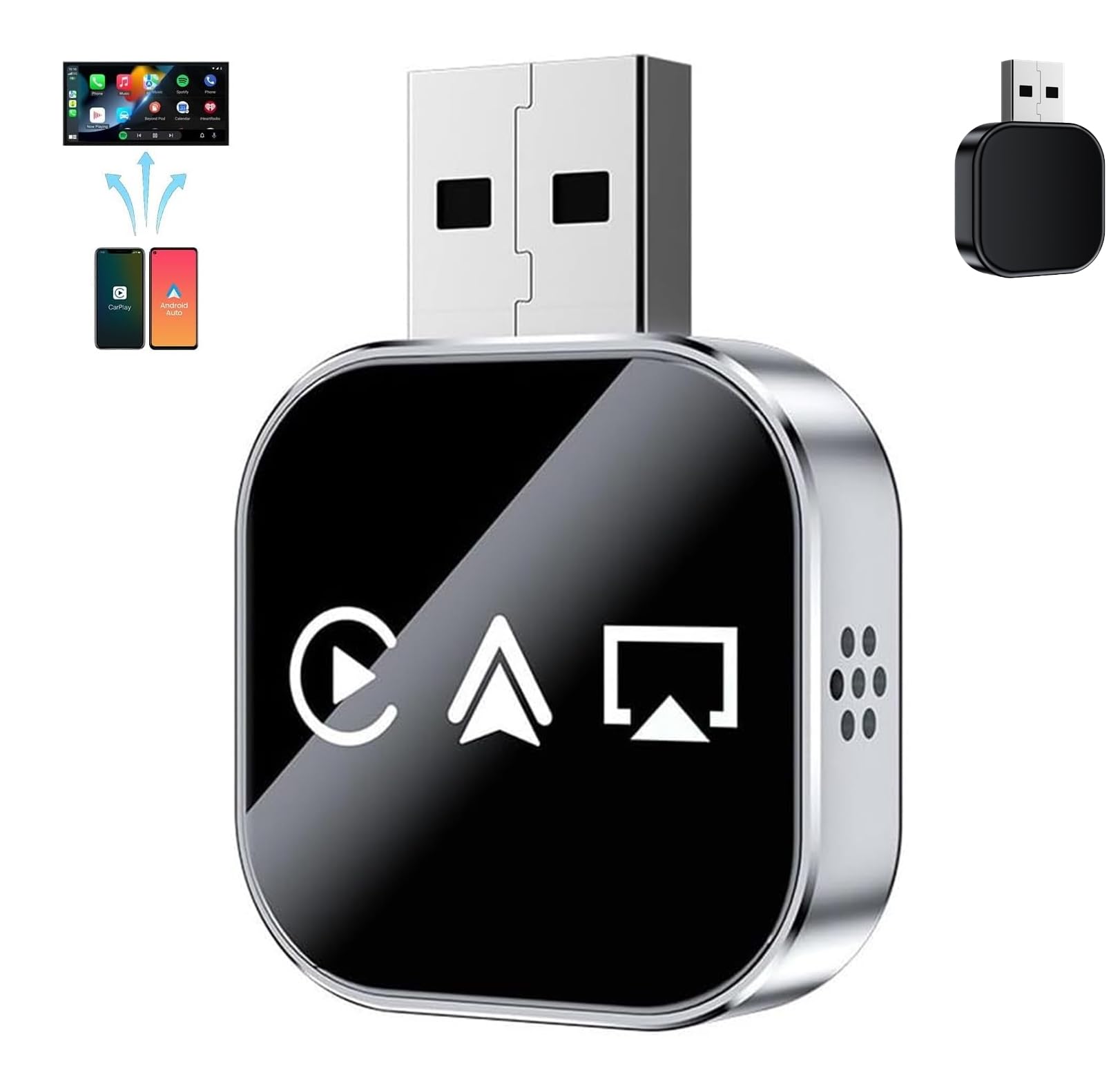 Photo 1 of 3 in 1 Wireless Carplay Adapter, Car Screen Mirroring Converter, 2026 Upgrade Mirror iOS Phone for iPhone/Airplay/Apple/Android, Bluetooth Auto Link, Wired to Wireless, Plug & Play (for iPhone)