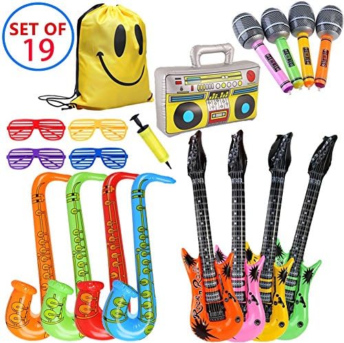 MI KAKA Inflatable Instruments Rock Star Toy Set for Party Decoration Prop Photobooth Props Party Pin Games Bags Favours (19 Pieces Random Color)