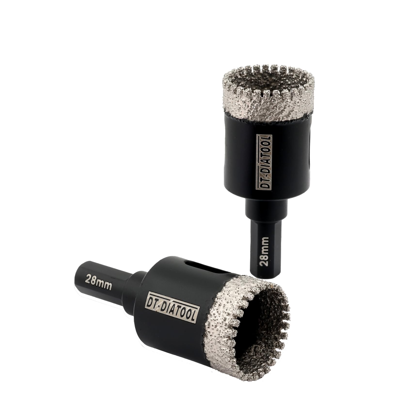 DT-DIATOOL Diamond Core Drill Bit 28mm, 2-Pack Diamond Hole Saw with Triangle Shank for Porcelain Tile Ceramic Tile Marble Granite