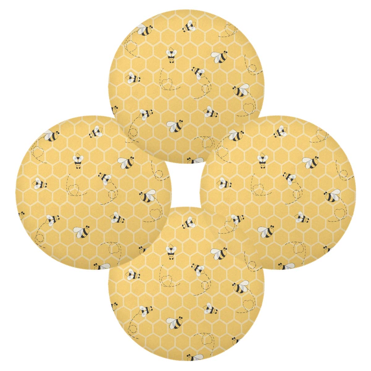 Hunihuni Round Placemat Yellow Animal Bee Non Slip Heatresistant Table Mats Circle Place Mat for Kitchen Dining Table,4 Piece