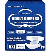 Bariatric Adult Diapers 5XL Women&Men of Deodorization,Medical Waist 64-85IN 8 PCS/Box,Absorb Effectively Disposable Underwear with Tabs,Fixed Firmly Incontinence Underwear Advanced Technology DU001