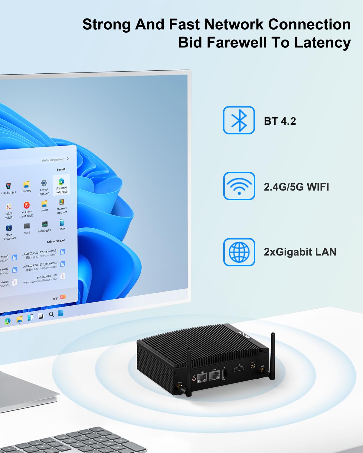 VENOEN Mini PC Lüfterlos i5 Fanless PC Indsutrie Core i5 8250U/8350U, 16GB RAM 512GB SSD, 2X HD 4k Ausgang, 2X RS232 COM, WiFi, 2X Gigabit Ethernet, Industrial PC für Home/Business/Billboard 6