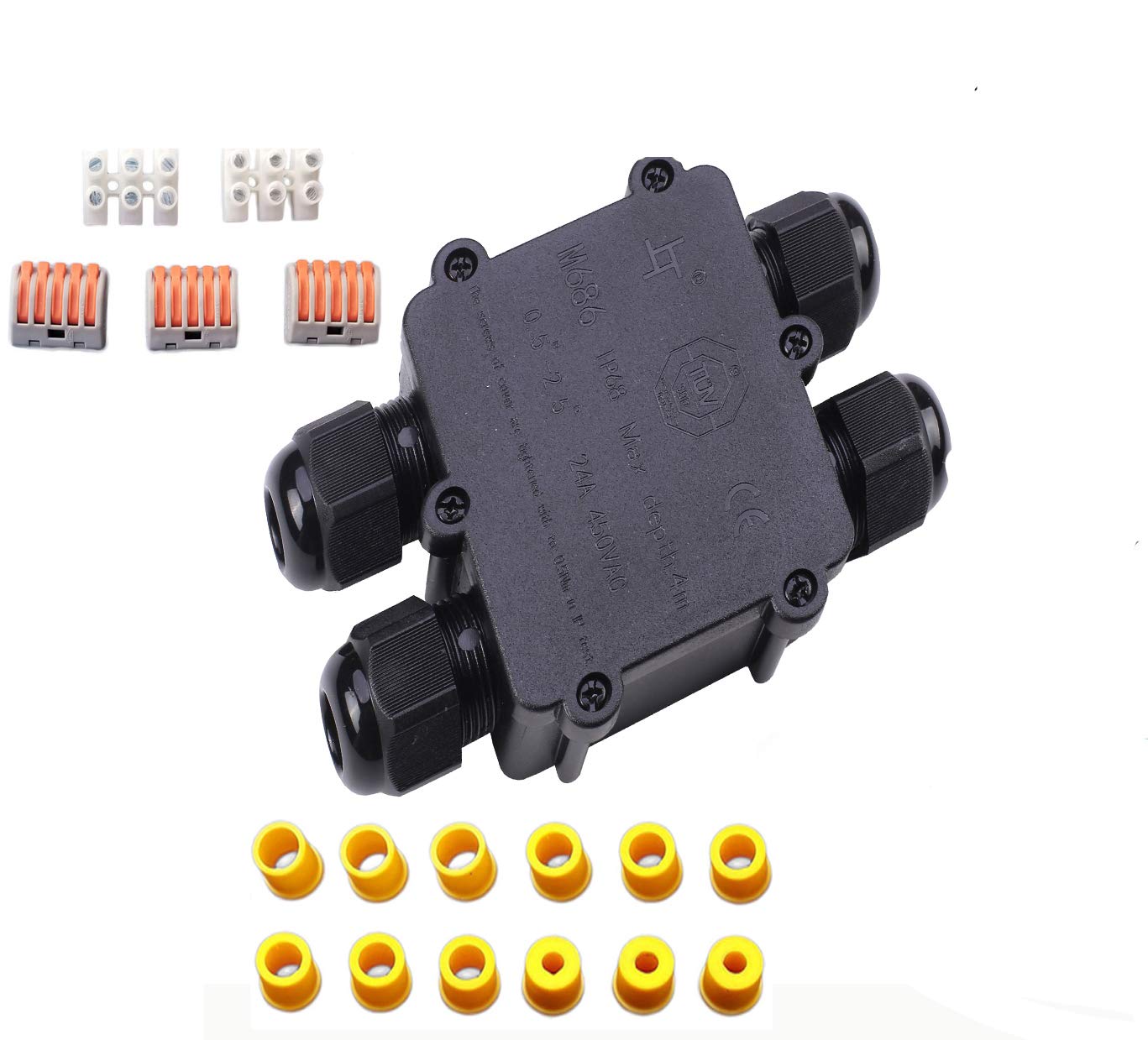 Sucre Auxiliary ® 24A 450V 4 Way H Shape Electrical Cable Wire Connector Junction Box IP68 Waterproof 4-14mm cable diameter