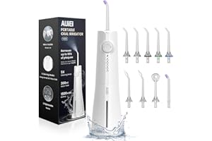 AUIEI Water Flosser Teeth Pick: 9 Jet Tips Cordless Oral Irrigator with 300ML, 5 Modes Portable Power Dental Flossers, IPX7 Waterproof Rechargeable Electric Waterflosser Machine for Home Travel