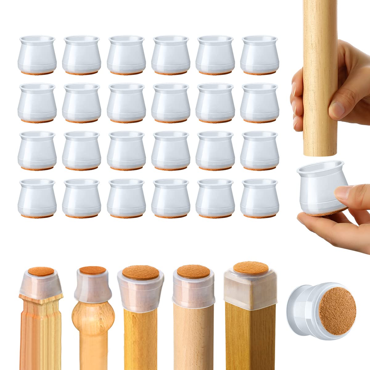 Silicone Chair Leg Floor Protectors: 24 Pcs Chair Leg Protectors for Hardwood Floors, Rubber Feet for Furniture with Felt Pads - Chair Leg Caps for Preventing Noise and Scratches(Large)