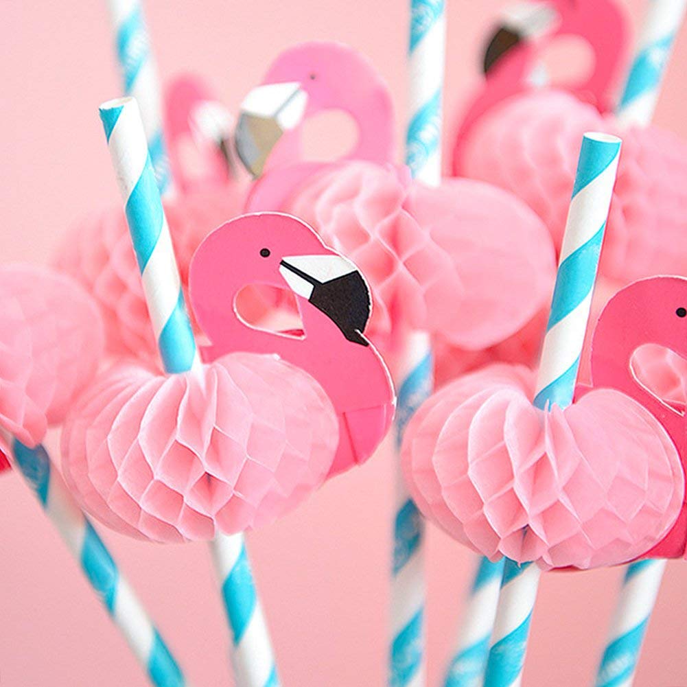 Flamingo Paper Straw Decorations, 50 PCS Disposable Cocktail Drinking Straws Decorative for Party Table Décor Luau Party by HansGo