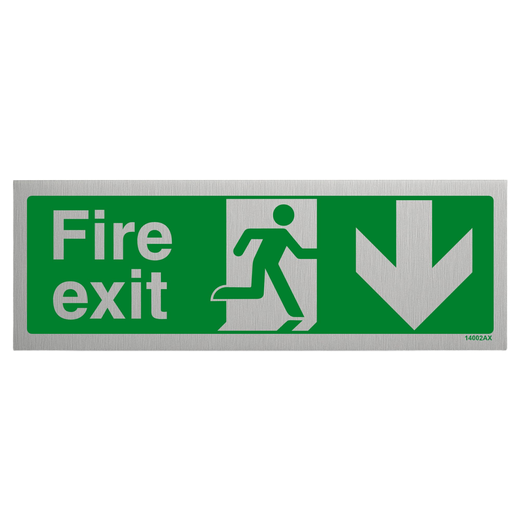 V Safety Fire Exit-Fire Exit Arrow Down Sign - 300mm x 100mm - 3mm Brushed Alu Comp