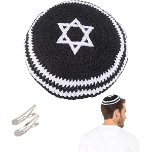FINGERINSPIRE Jewish Hat Kippah with Metal Clips Traditional Round Yarmulke for Men Jewish Head Covering for Daily Use