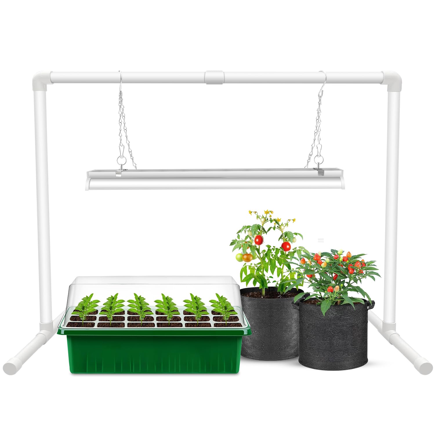 Wolezek Grow Lights for Seed Starting with Stand, 2ft T5 Full Spectrum Seedling Grow Light for Indoor Plants, 32W 144 LEDs High Output Seed Starter Light Kit, Height Adjustable, ON-Off Switch