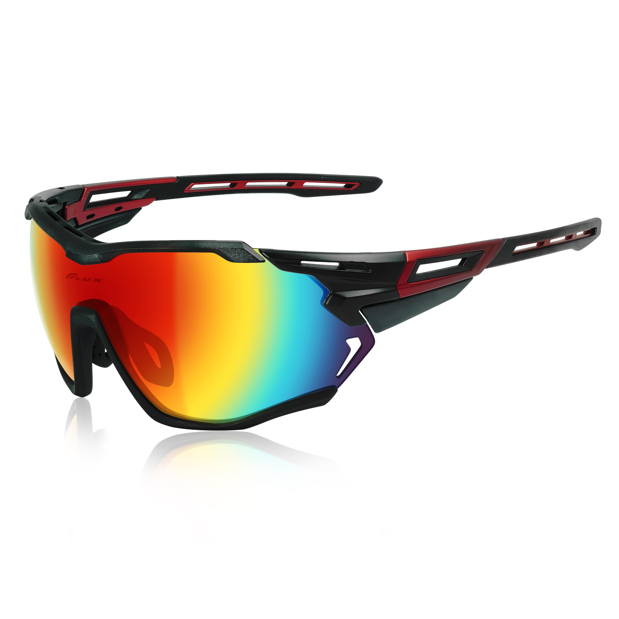 ICECUBE VENTURA High-Performance Sunglasses: Anti-Fog PC Lenses, Ventilated TR90 Frame, 100% UV Protection, Ideal for Sports and Cycling (BLK-R/Red)