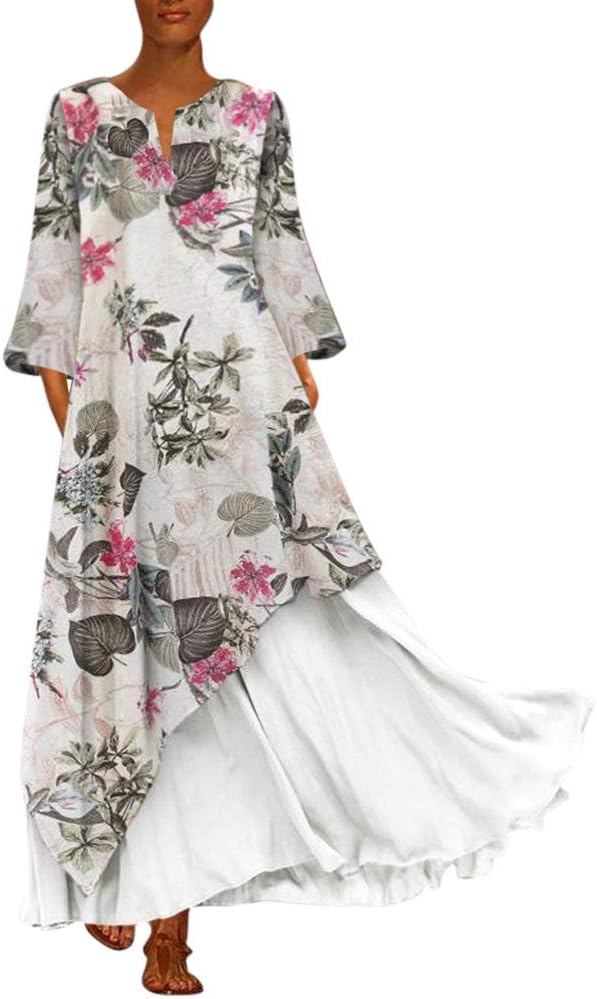 ❤Women Vintage Print Floral Patch Dress Sleeveless O-Neck Loose Maxi Women's Fashion Casual Mini Party Skirt Summer Dresses Short Sleeve Sundress …