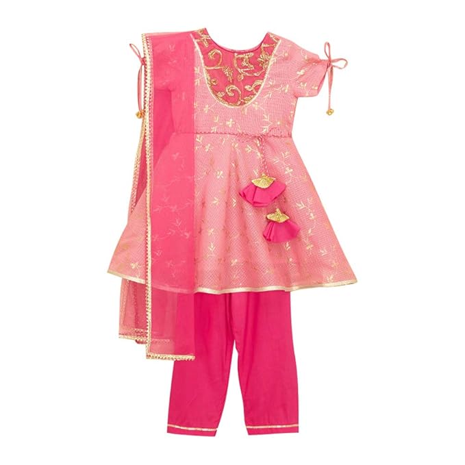 Peaches By Hopscotch Boys and Girls Poplin Salwar- Kameez Sets in Multi Color