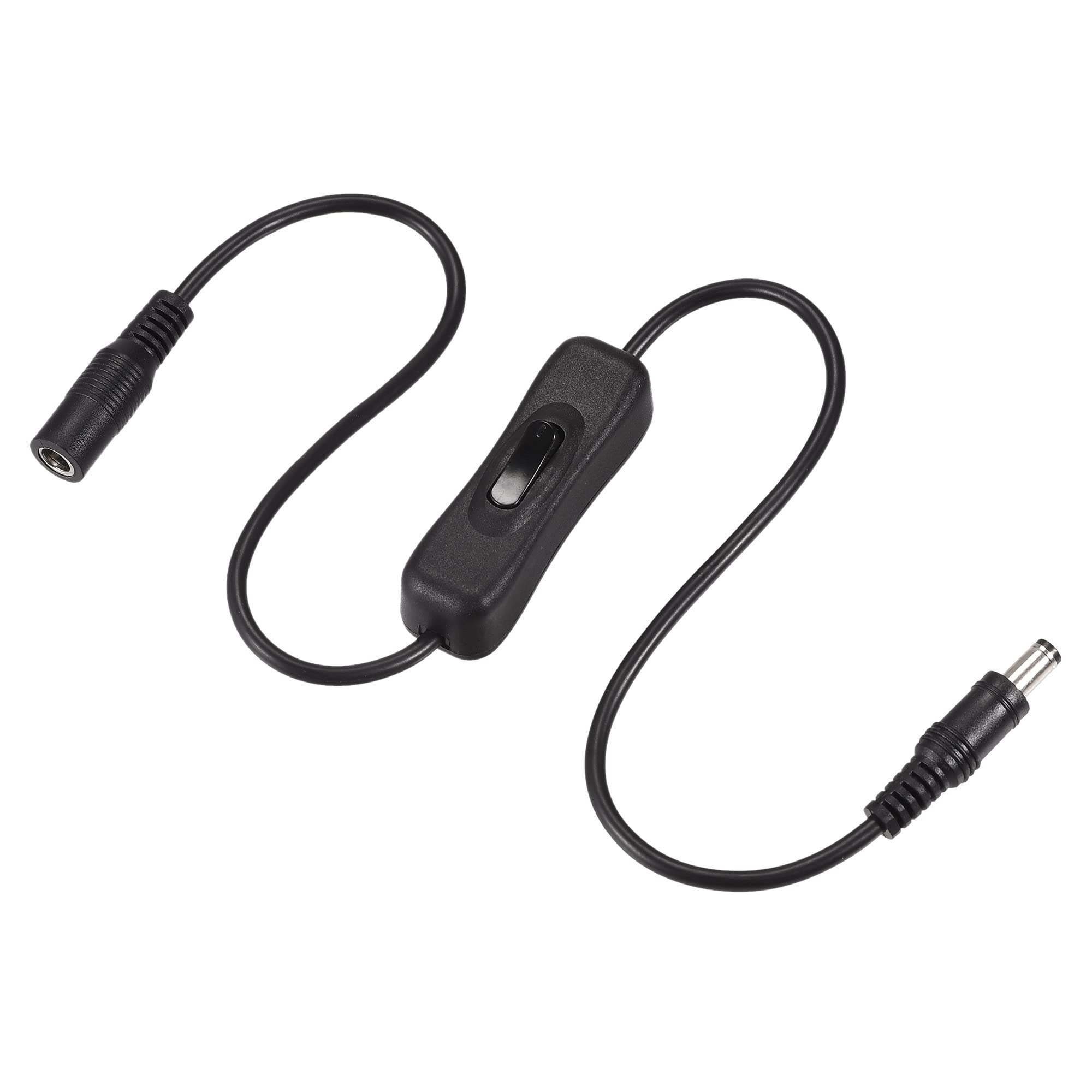 sourcing map DC Cable with ON/OFF Switch, 5.5mm x 2.5mm DC Male to Female Extension Cord 50cm Black, for LED Desk Lamp LED Strip, Pack of 2