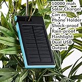 GRDE Solar Charger Portable Solar Power Bank with Phone Dock 10000mAh Dual USB External Battery Charger For Cellphone iPad Camera GPS Tablets and Other 5V USB Devices-Blue