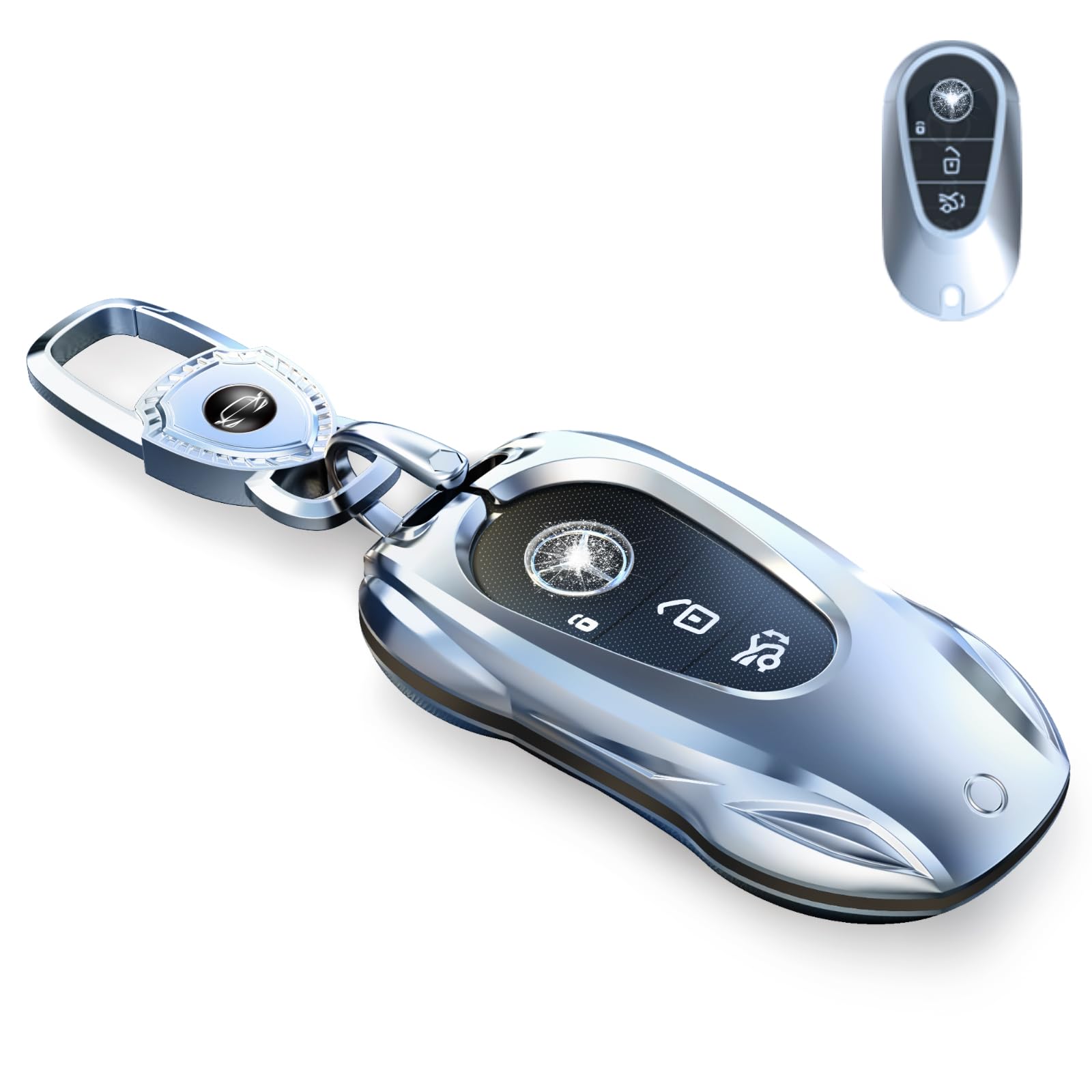 Photo 1 of ***SEE CLERK COMMENTS*** for Mercedes Benz Key fob Cover with Metal Keychain Case Key Shell Protector Compatible with 2020-2024 S-Class G-Class E-Class EQE EQS Accessories (Fashion Silver?For Benz-C)