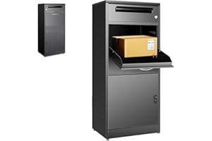 KAIWRXIN 45" Package Delivery Box for Outside - Lockable Black Metal Parcel Drop Box, Anti-Theft, IPX4 Waterproof, Weather-Resistant Mailbox for Porch, Fence, Curbside (XXL)