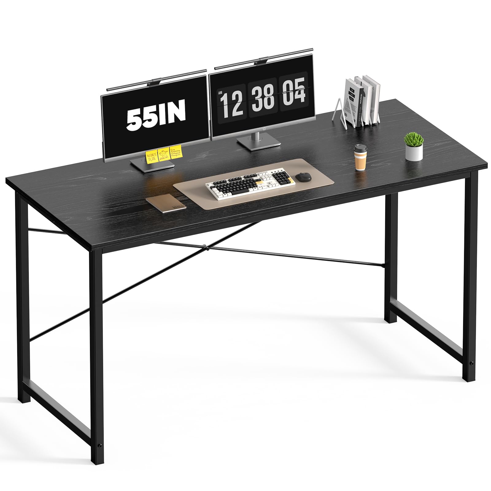 DUMOS 55 in Small Computer Desk for Home Office, Modern Study Work Table Simple Style for Bedroom, Writing Desks with X-Shaped Reinforcement, Black Image