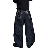 DFGIGT Mens Baggy Jeans Hip Hop Stylish Embroidery Wide Leg Loose Fit Y2k Jeans Casual Skater Streetwear Denim Pants