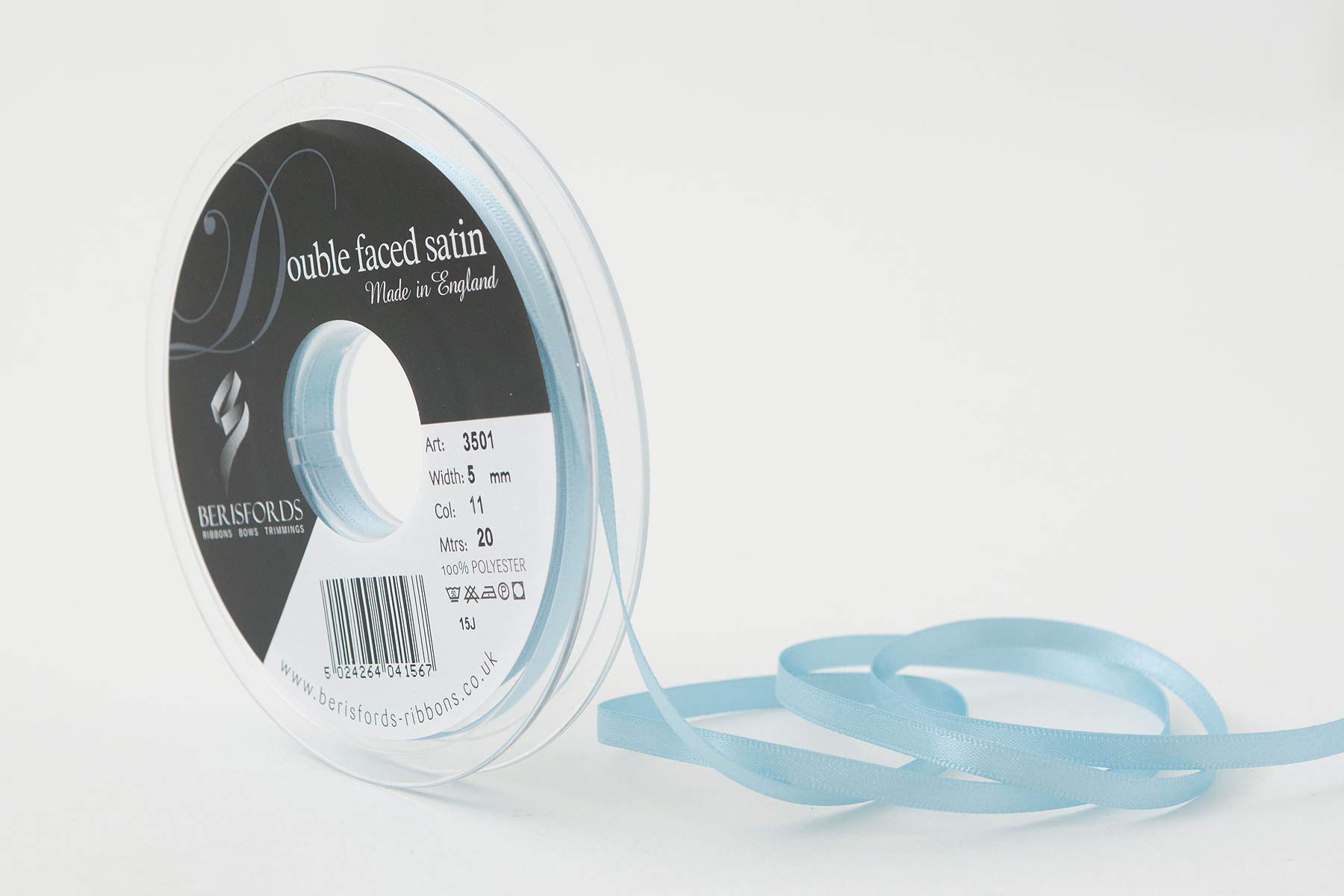 Berisfords Double FACE Poly Satin Ribbon, Saxe, 5 mm