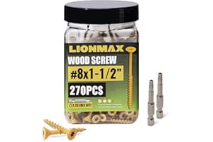 LIONMAX Exterior Wood Screws #8 x 1-1/2", Deck Screws 270 PCS with Star Drive, Tan Coated for Outdoor Use, Coarse Threads, No Stripping, Anti-Corrosion, T-25 Drive Bit Included