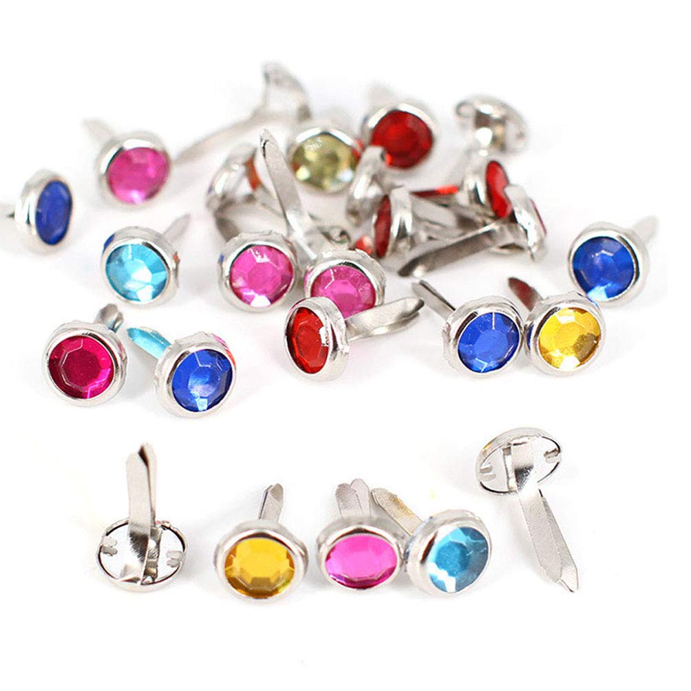 100 Pcs Mixed Color Round Rhinestone Paper Fasteners Mini Pastel Brads for Scrapbooking DIY Art and Craft Projects