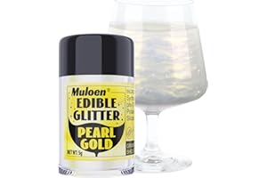 MULOEN Pearl Gold Edible Glitter - Food Grade Luster Dust Edible - 5 Grams Edible Glitter for Drinks - Cake Decorating Shimmering Glitter - Metallic Powder Glitter for Baking, Icing, Chocolate, Candy - Halloween