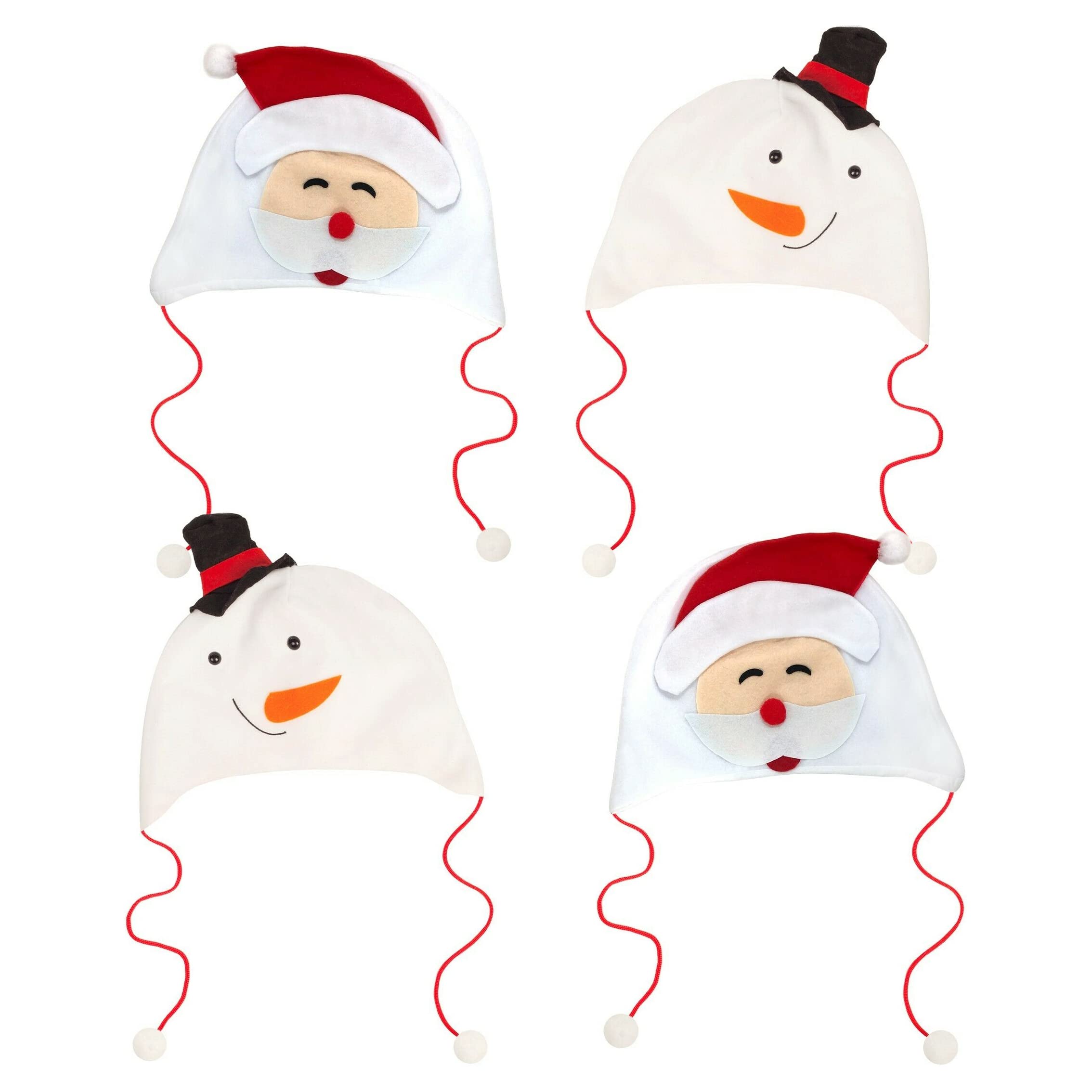 Set of 4 Novelty Christmas Hats (Santa & Snowman)
