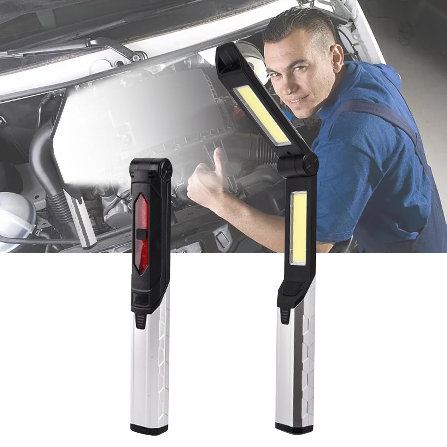 Work Light, Rechargeable LED Workshop Lamp, 1500 Lumens, Portable Torch, 180° Rotatable, 3 Modes, with 3 Magnetic Base and Hook Mechanic Light, Car Repair, Garage, Workshop, Camping