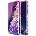 Galaxy S9 Case w/[Full Coverage Screen Protector HD Clear], NageBee Glitter Liquid Quicksand Waterfall Floating Flowing Sparkle Shiny Bling Diamond Girls Cute Case -Purple/Blue
