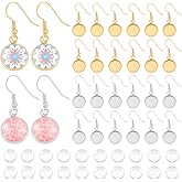 UNICRAFTALE 40 Sets 2 Colors 304 Stainless Steel Flat Round Dangle Earring Making Kits Tray 12mm Blank Dome Dangle Earrings Transparent Glass Cabochon with Ear Hooks for DIY Jewelry Making