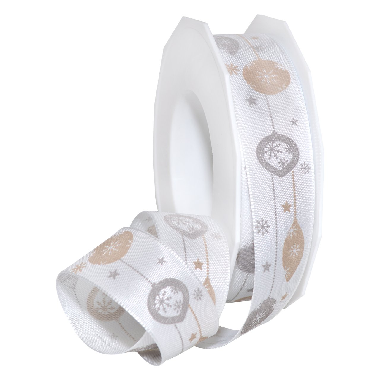 Präsent - Arosa Printed Ribbon Taupe-Cream 25 mm width, 20 m length