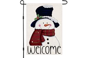 DECORHUA Welcome Christmas Garden Flag 12x18 Inch Double Sided Burlap Snowman Sign Winter Yard Outdoor Decoration DF123