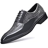 Men's Crocodile Print Square-Toe Dress Shoes Tuxedo Formal Business Casual Oxfords Retro Derby