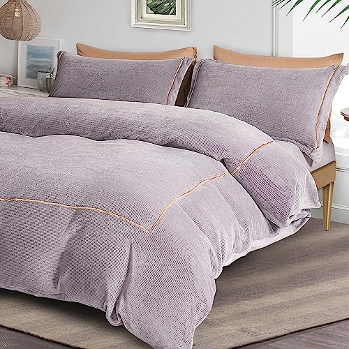 SAPHREAS Purple Gray Velvet Girl Bedding Comforter Cover Set Twin Size Gold Purple Fluffy Duvet Cover Set 1 Duvet Cover 2 Pillow Shams