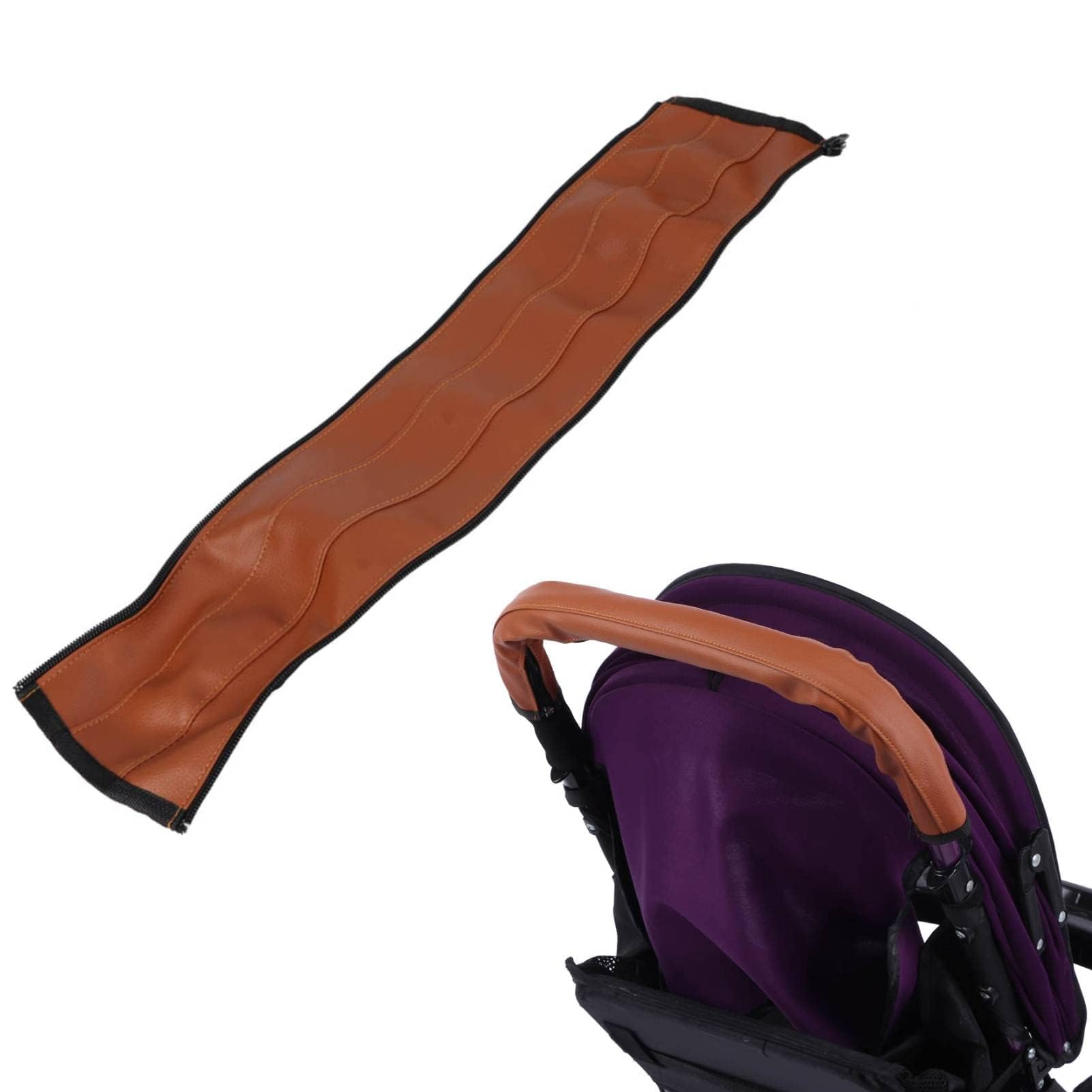Agatige Stroller Handlebar Cover, Leather Armrest Sleeve Pushchair Armrest Handle Protector Cover Replacement Toddler Pram Bumper Dustproof Handle Gloves Removable with Zipper for Baby Strollers