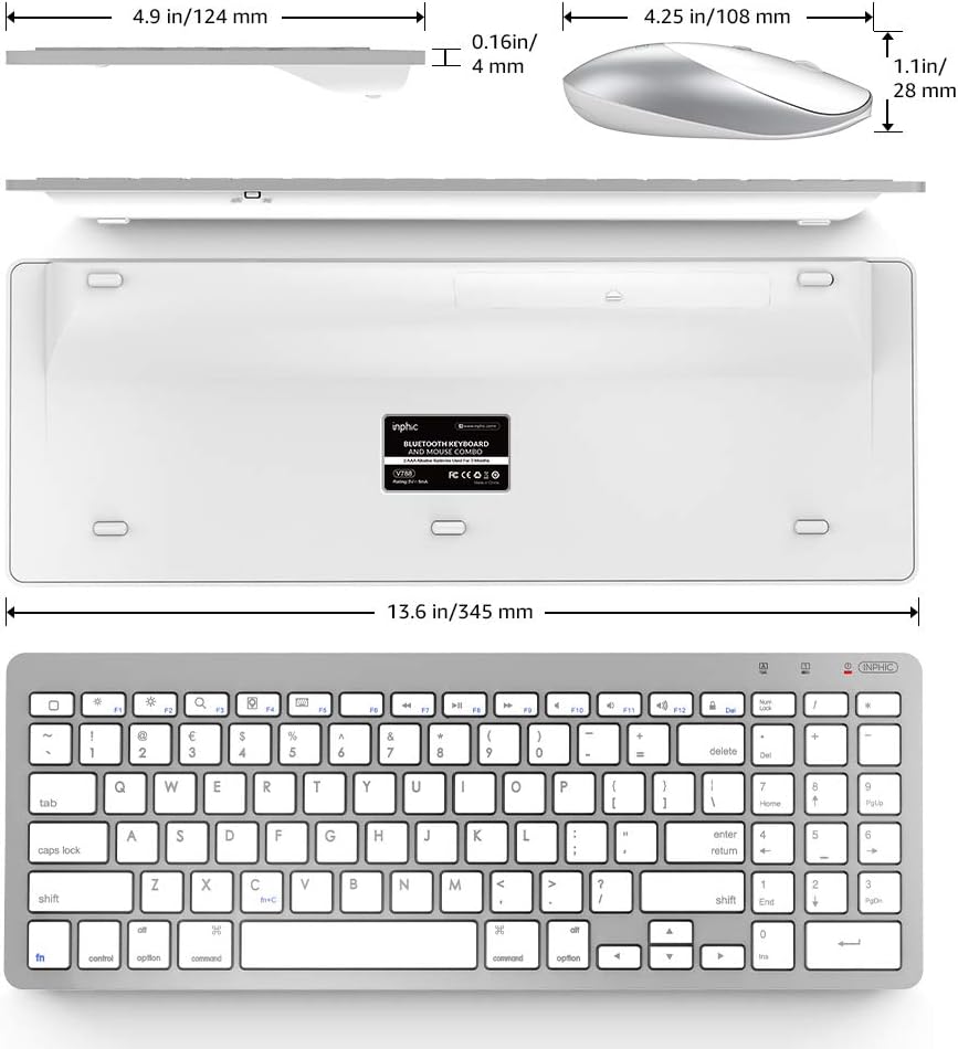 inphic Ultra-Slim Wireless Bluetooth Keyboard Mouse Combo, Compatible with iPad 10.2/9.7, iPad Air 10.5, iPad Pro 11/12.9, iPad Mini 5/4, iPhone and Other Bluetooth Enabled Devices, White: Computers & Accessories