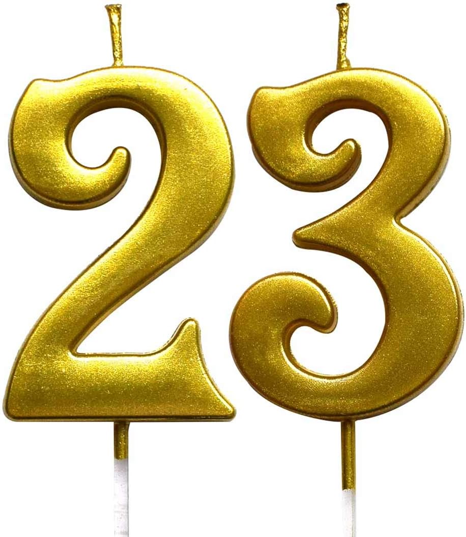 Amazon Com Magjuche Gold 23rd Birthday Numeral Candle Number 23 Cake Topper Candles Party Decoration For Women Or Men Home Kitchen