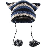 yolrdiw Grunge Emo Clothes Accessories Cute Cat Ear Hat Striped Crochet Y2k Beanie