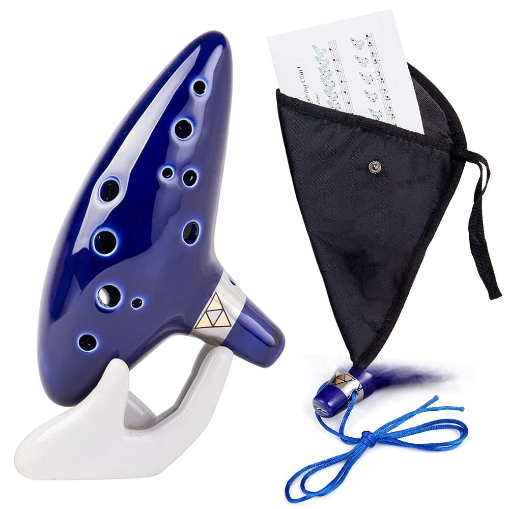 Czemo Ocarina, 12-Hole Alto C with Display Stand, Protective Bag, Neck String and Music Sheet, Blue, Ceramic