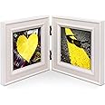 ZingVic Double 4x4 Wood Photo Frame, Hinged Picture Frames, with Glass Front, Fit for Stands Vertically on Desk Table Top (Window 3.5 x 3.5 Picture, White Color)