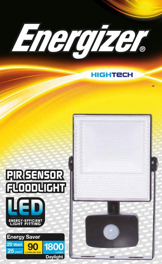 Energizer Security LED Light with PIR Motion Sensor,1800 Lumens, Outdoor, Daylight 20W, Black